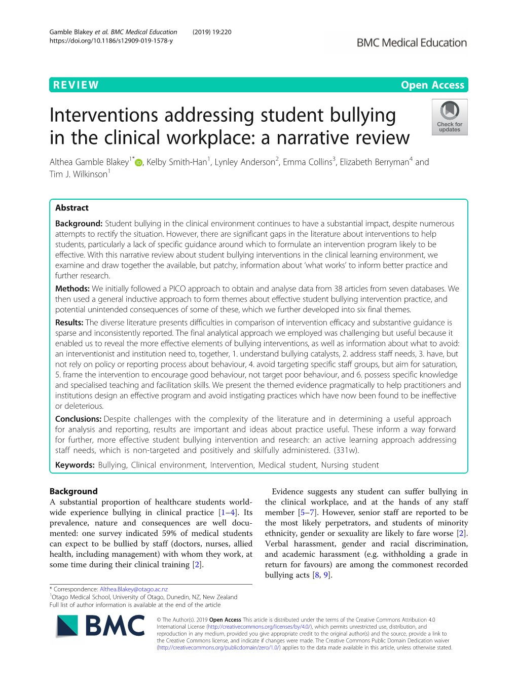 Interventions Addressing Student Bullying