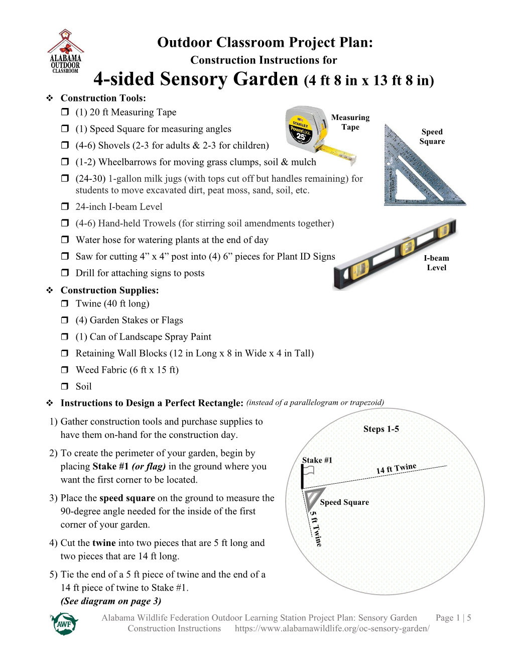 Example 4-Sided Sensory Garden Construction Instructions