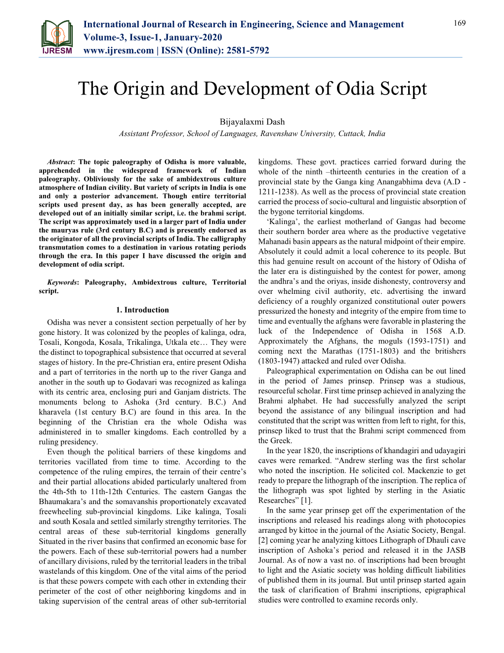 The Origin and Development of Odia Script