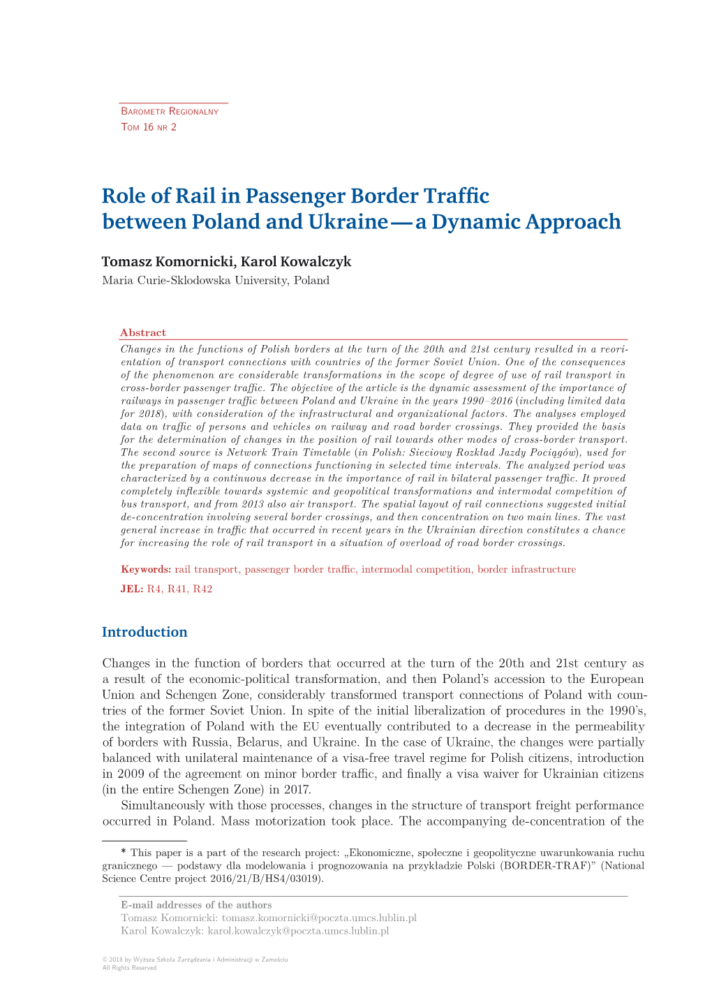 Role of Rail in Passenger Border Traffic Between Poland and Ukraine — a Dynamic Approach