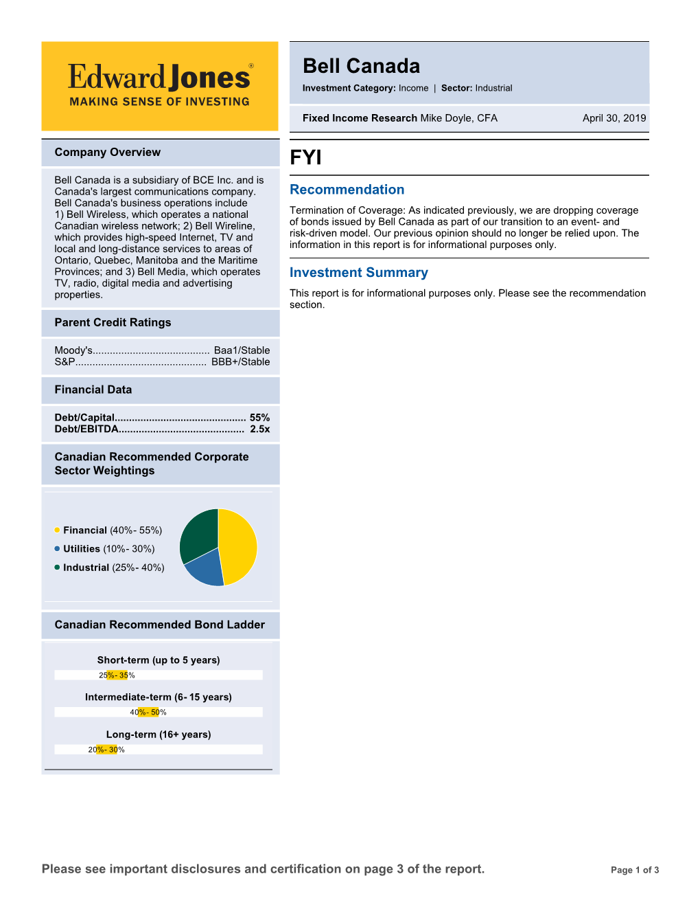 Bell Canada Investment Category: Income | Sector: Industrial