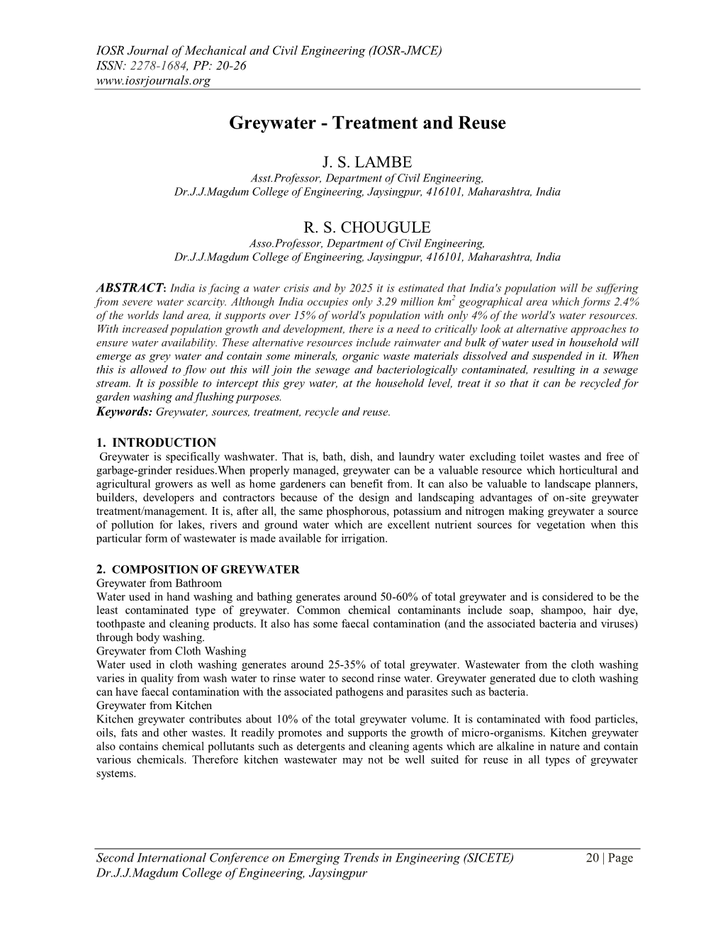 Greywater - Treatment and Reuse