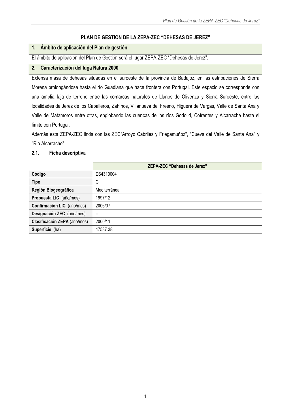 10. Plan De Gestión De La ZEPA / ZEC Dehesas De Jerez