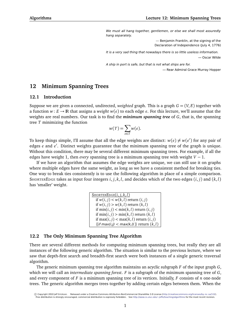 12 Minimum Spanning Trees