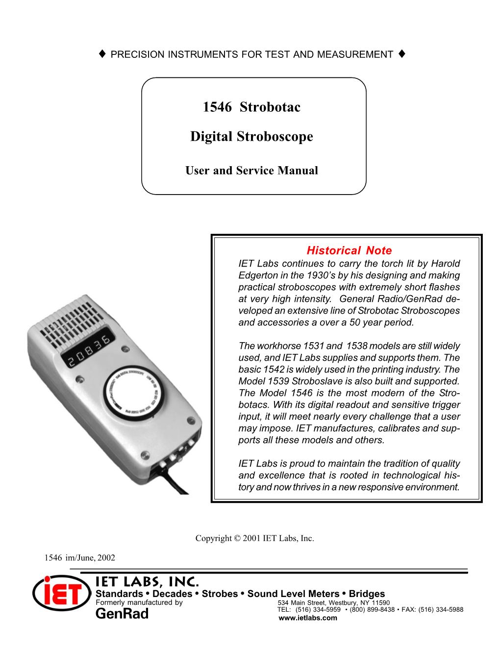 1546 Strobotac Digital Stroboscope User and Service Manual