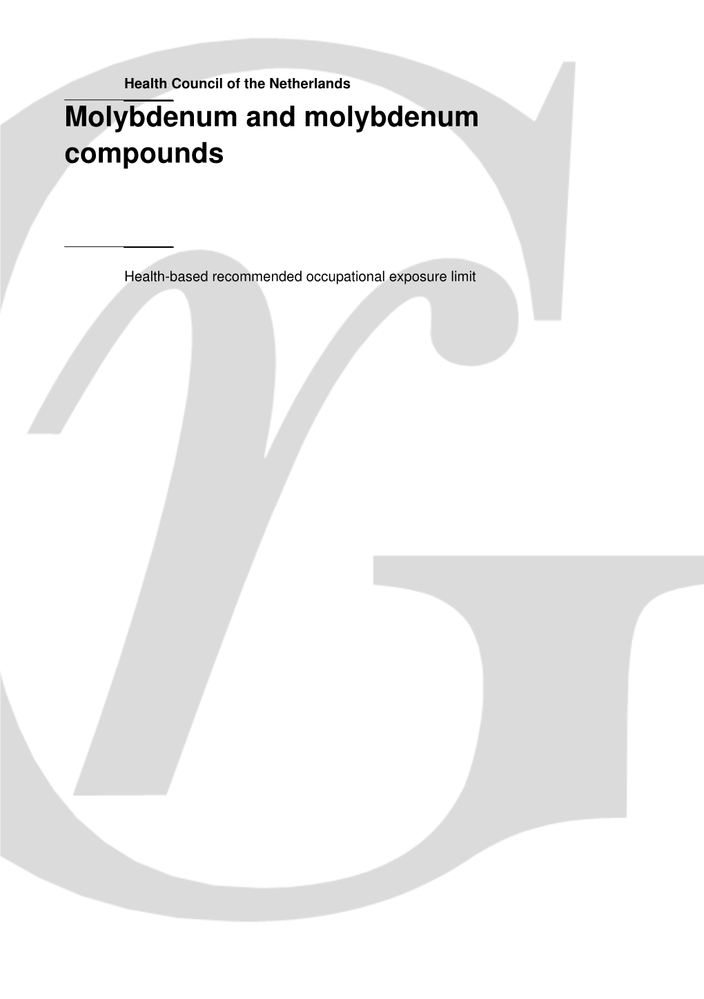 Molybdenum and Molybdenum Compounds