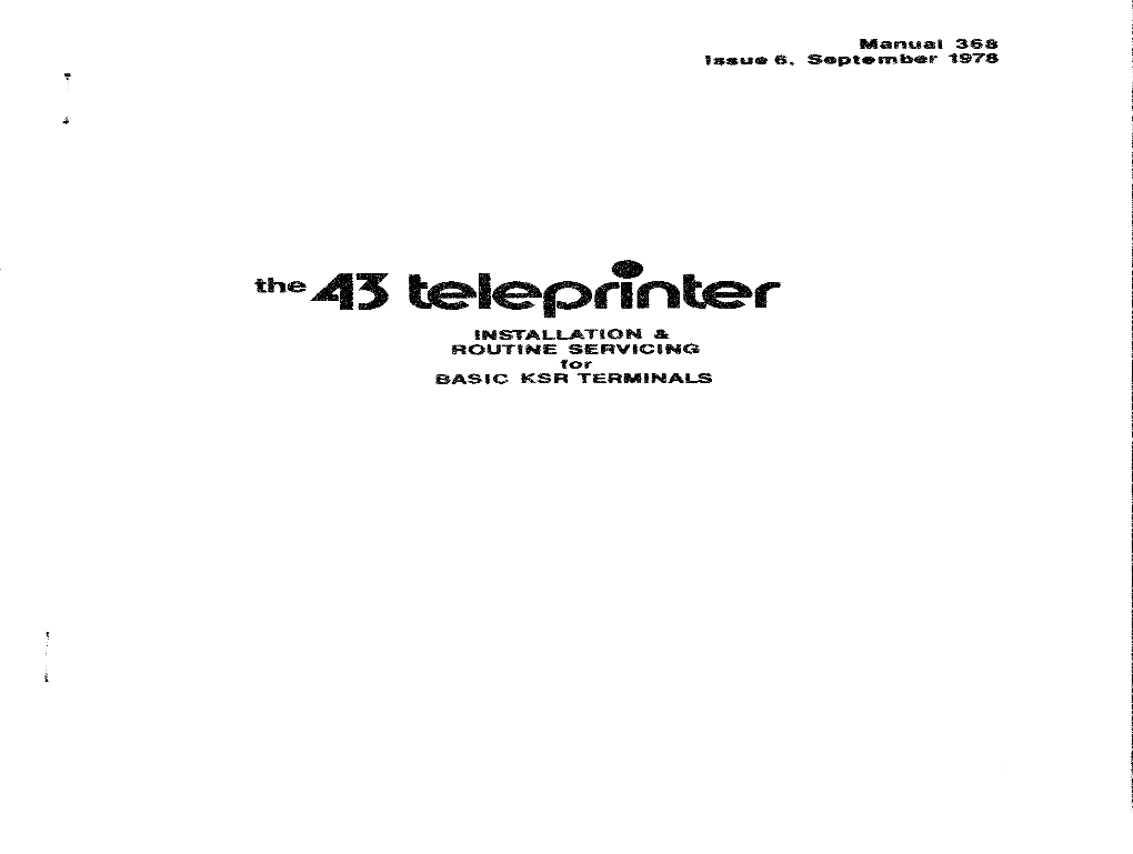 Model 43 Teleprinter Installation & Routine Servicing for Basic KSR