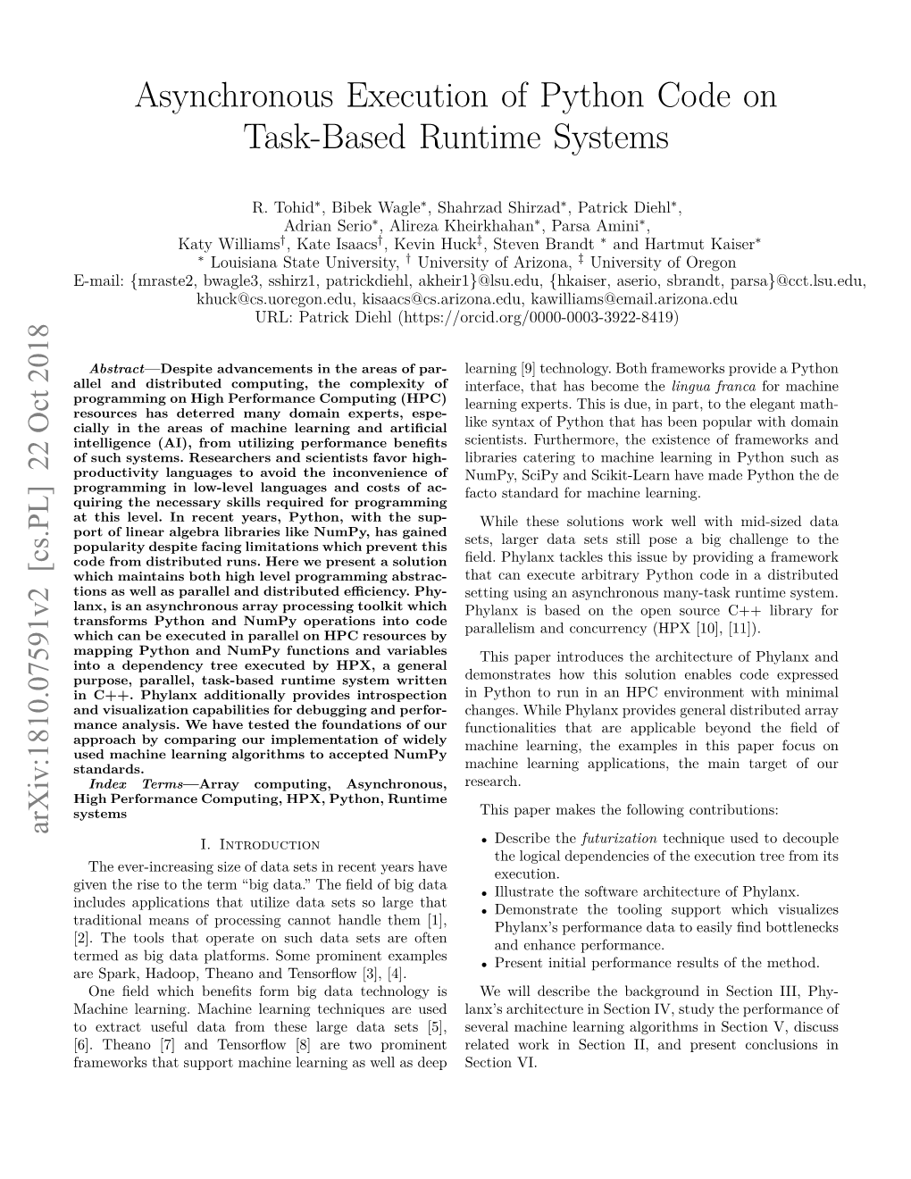 Asynchronous Execution of Python Code on Task-Based Runtime Systems