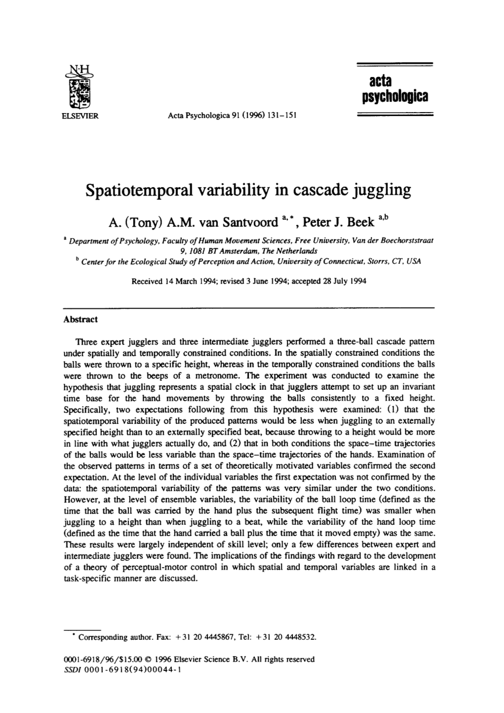 Spatiotemporal Variability in Cascade Juggling