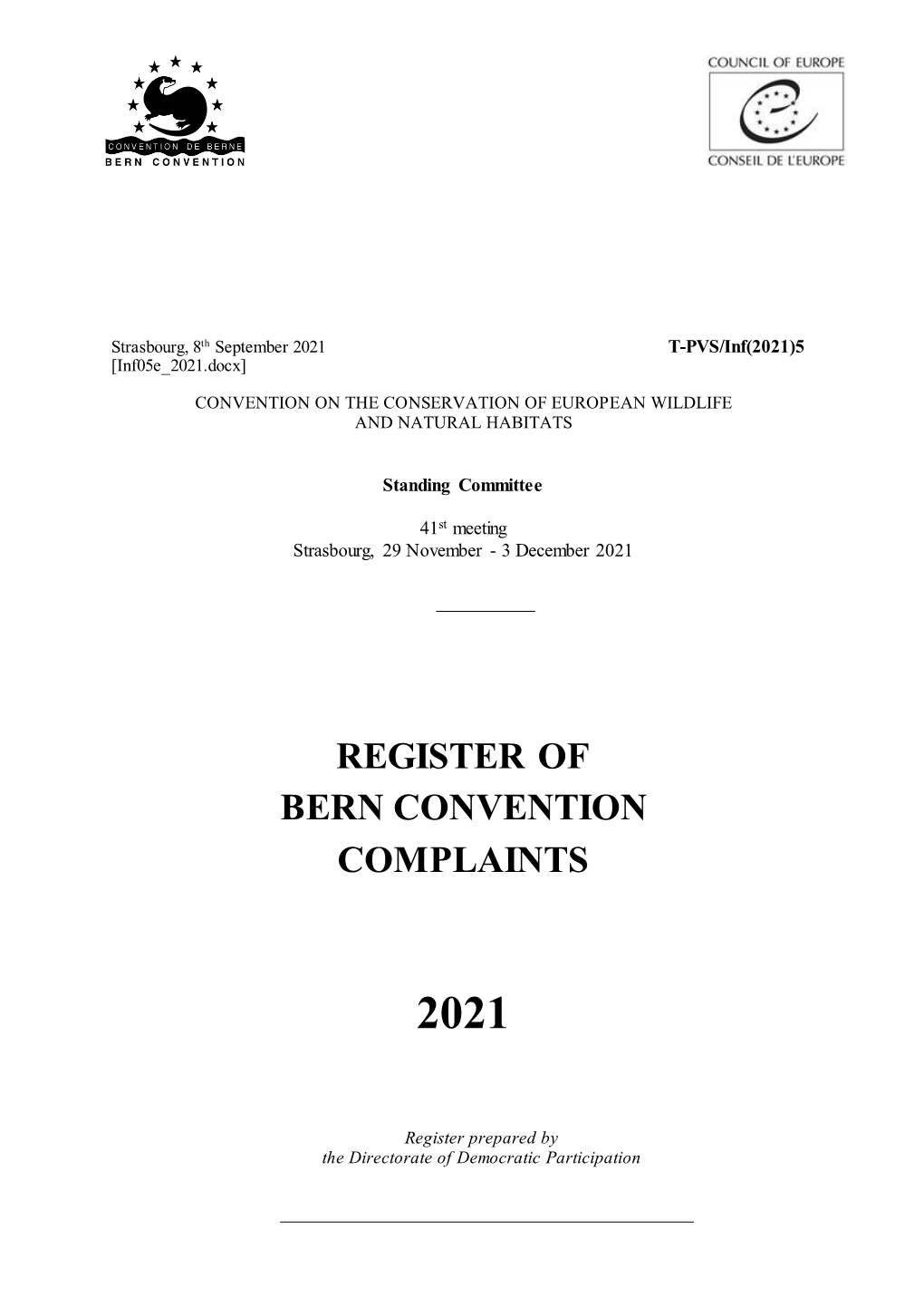 Register of Bern Convention Complaints