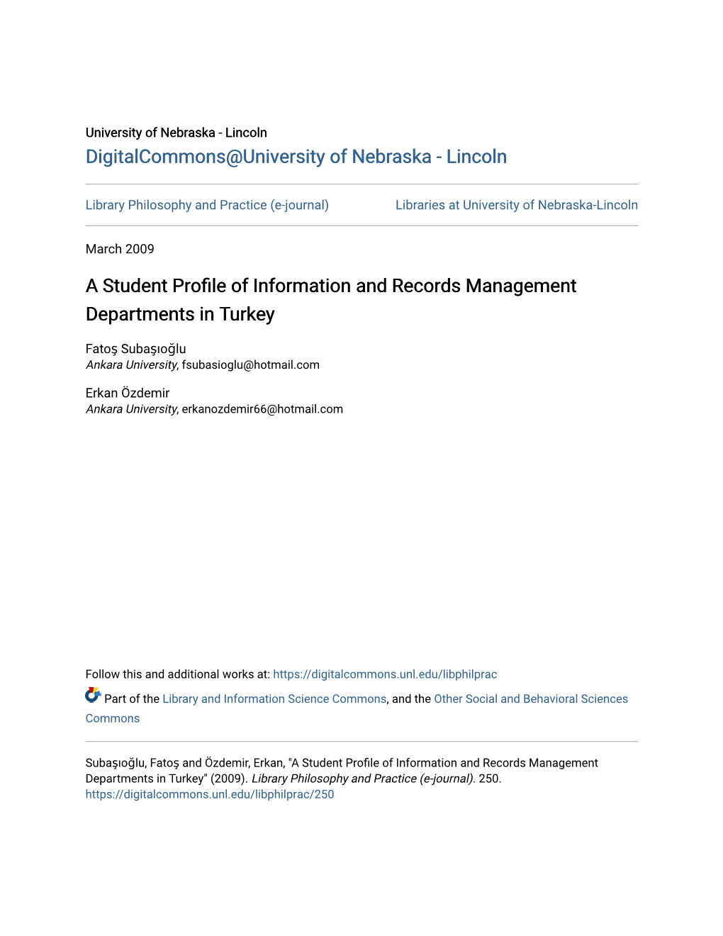 A Student Profile of Information and Records Management Departments in Turkey