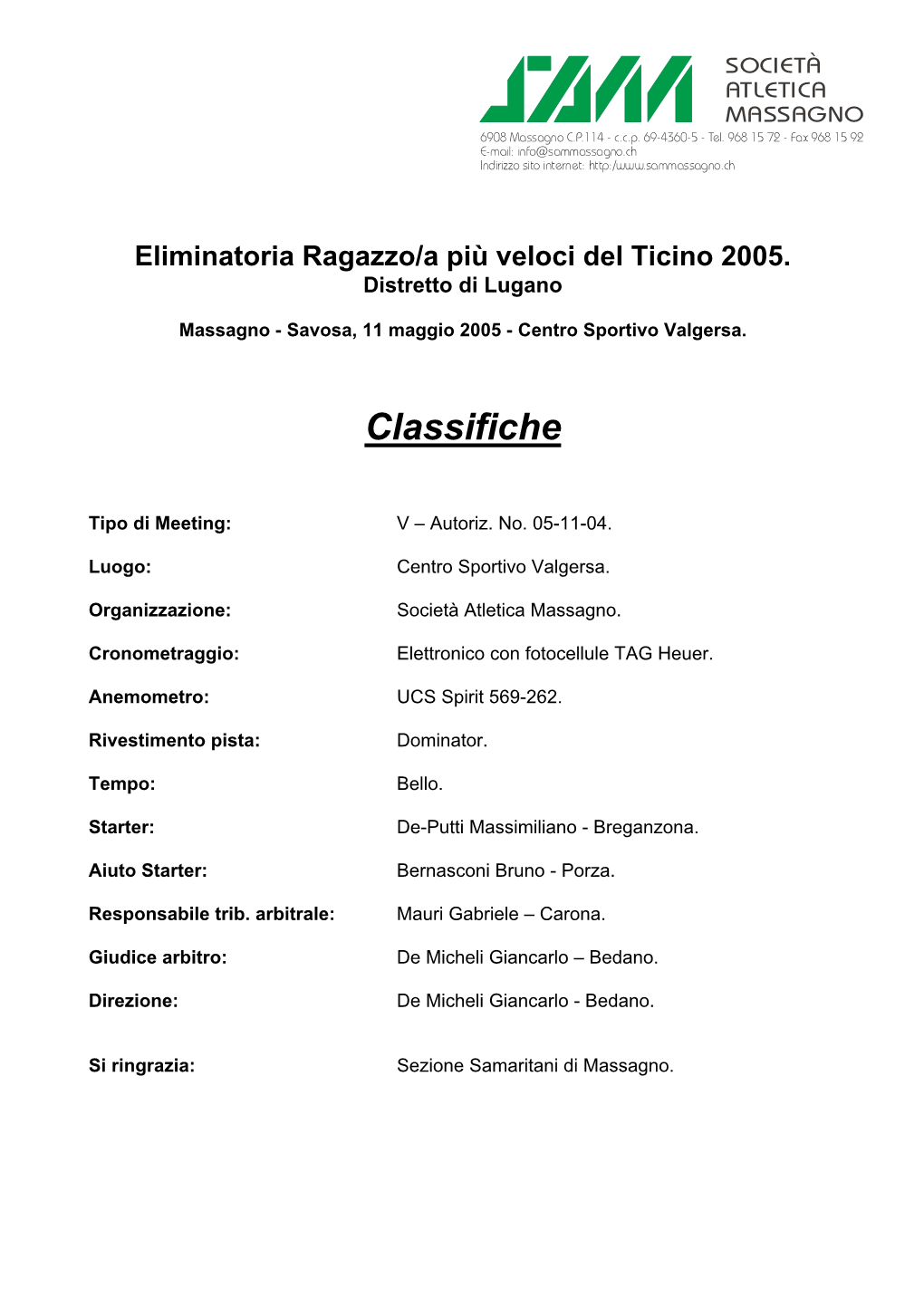 Eliminatoria Ragazzo/A Più Veloci Del Ticino 1998