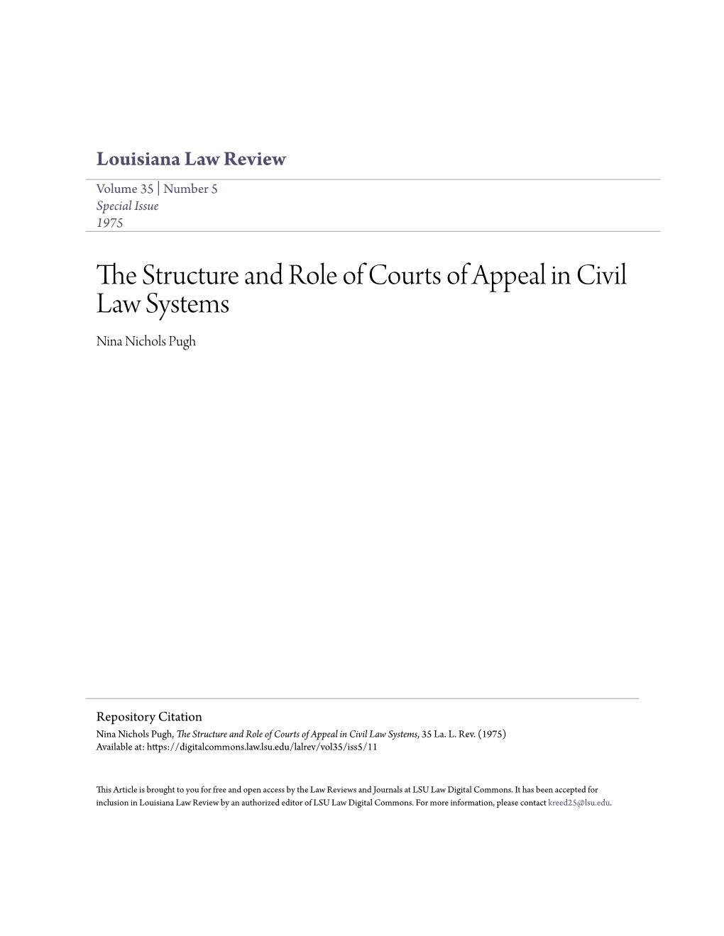 The Structure and Role of Courts of Appeal in Civil Law Systems, 35 La