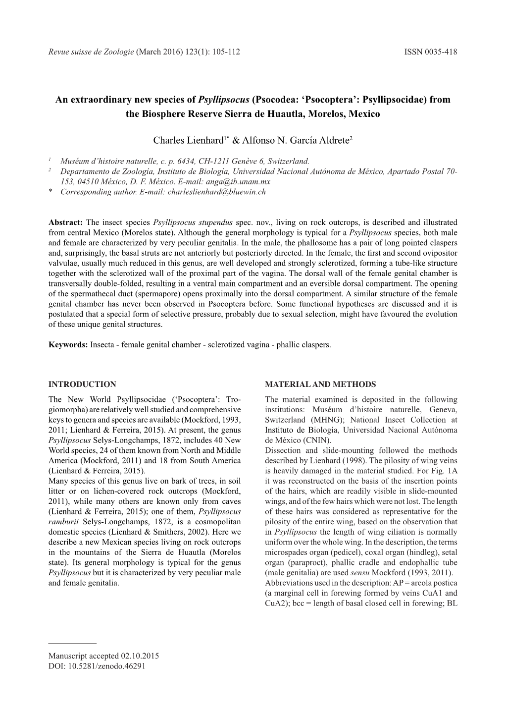 An Extraordinary New Species of Psyllipsocus (Psocodea: ‘Psocoptera’: Psyllipsocidae) from the Biosphere Reserve Sierra De Huautla, Morelos, Mexico