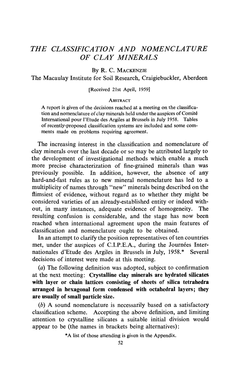 The Classification and Nomenclature of Clay Minerals