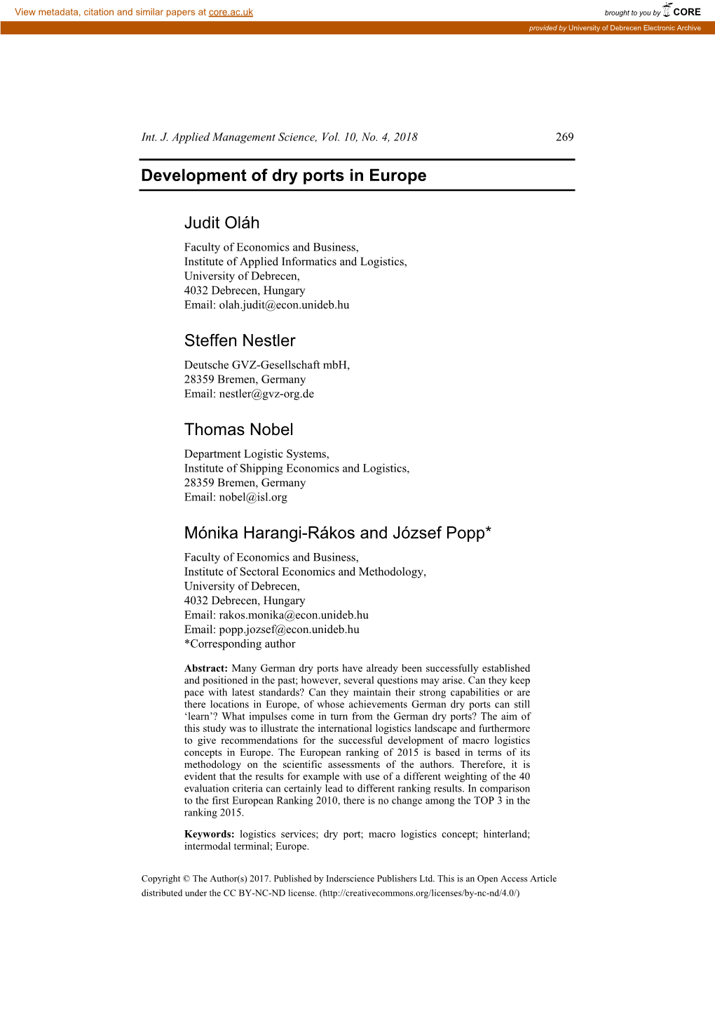 Development of Dry Ports in Europe