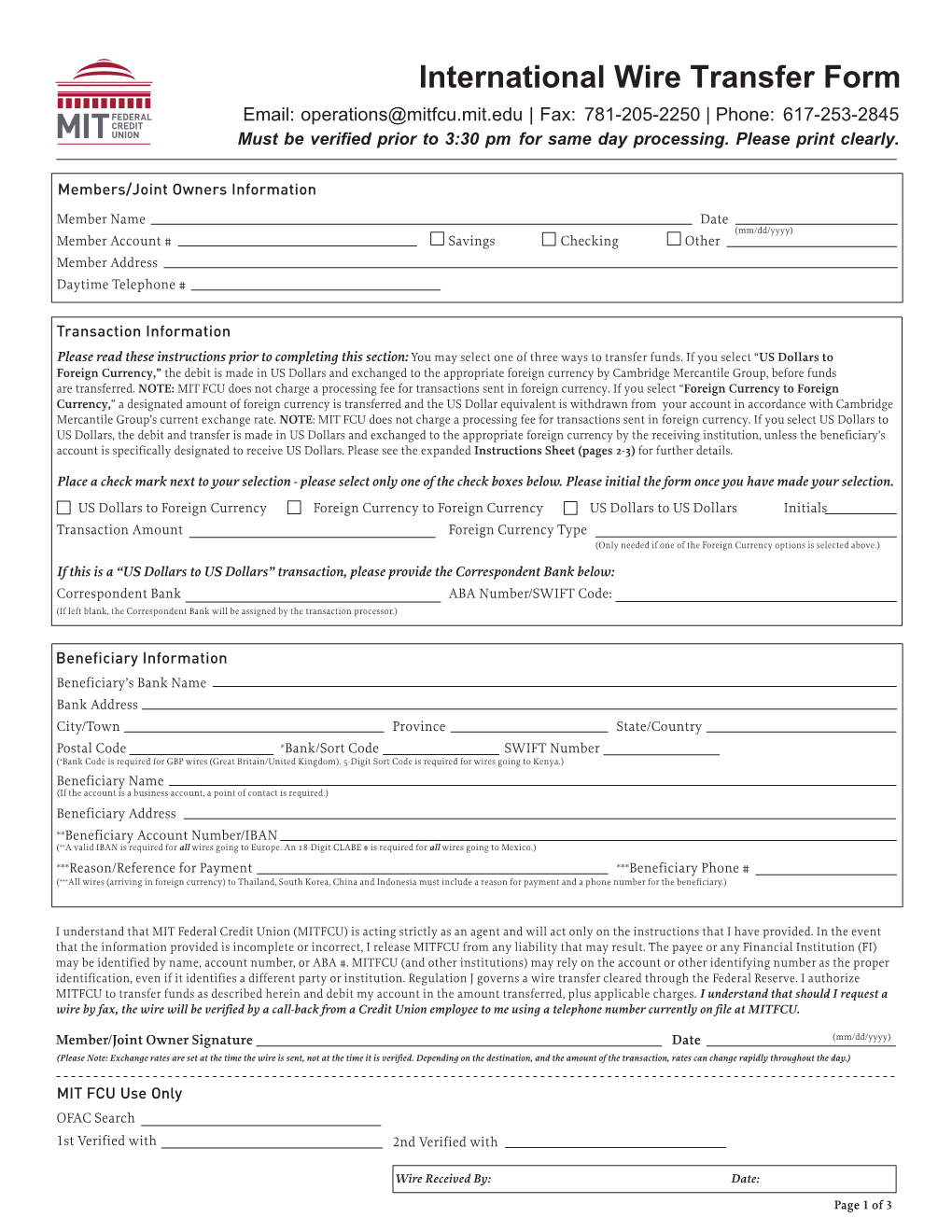 International Wire Transfer Authorization Form