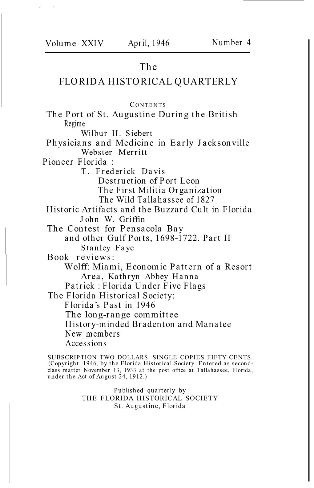 The FLORIDA HISTORICAL QUARTERLY