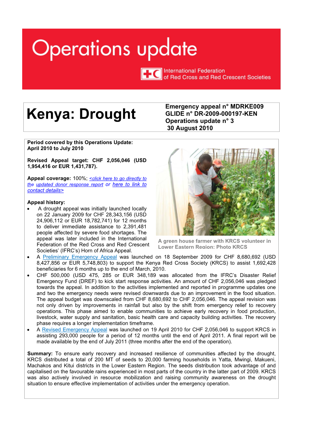 Kenya: Drought Operations Update N° 3 30 August 2010
