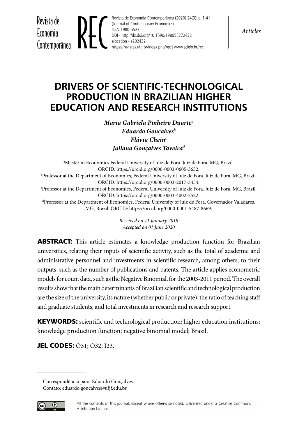 Drivers of Scientific-Technological Production in Brazilian Higher Education and Research Institutions