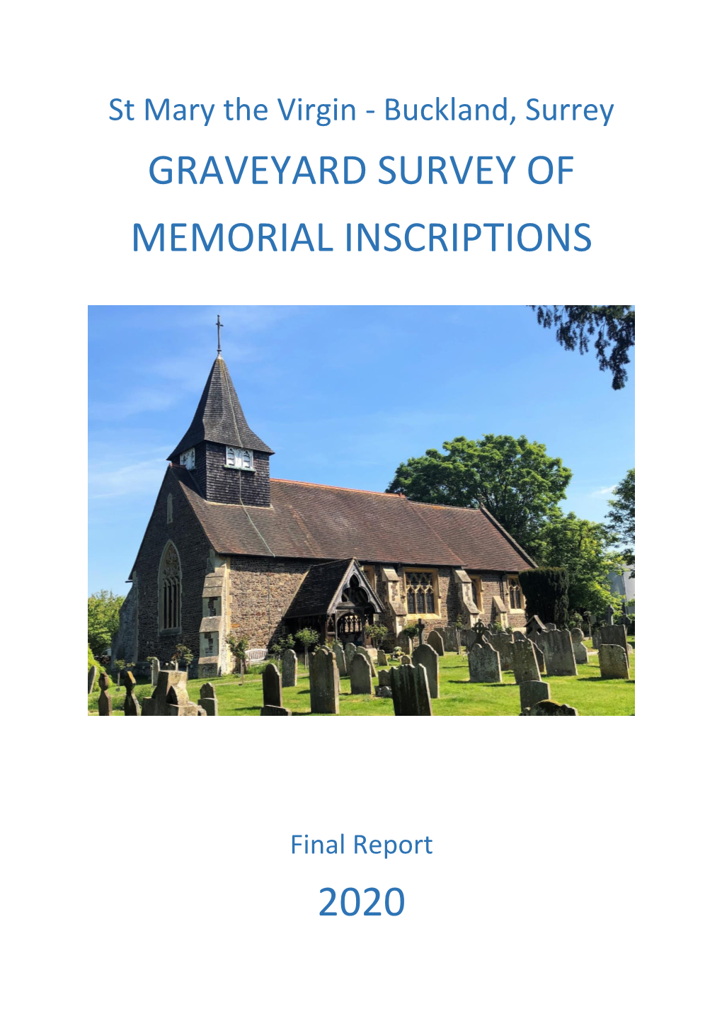 Graveyard Survey of Memorial Inscriptions 2020
