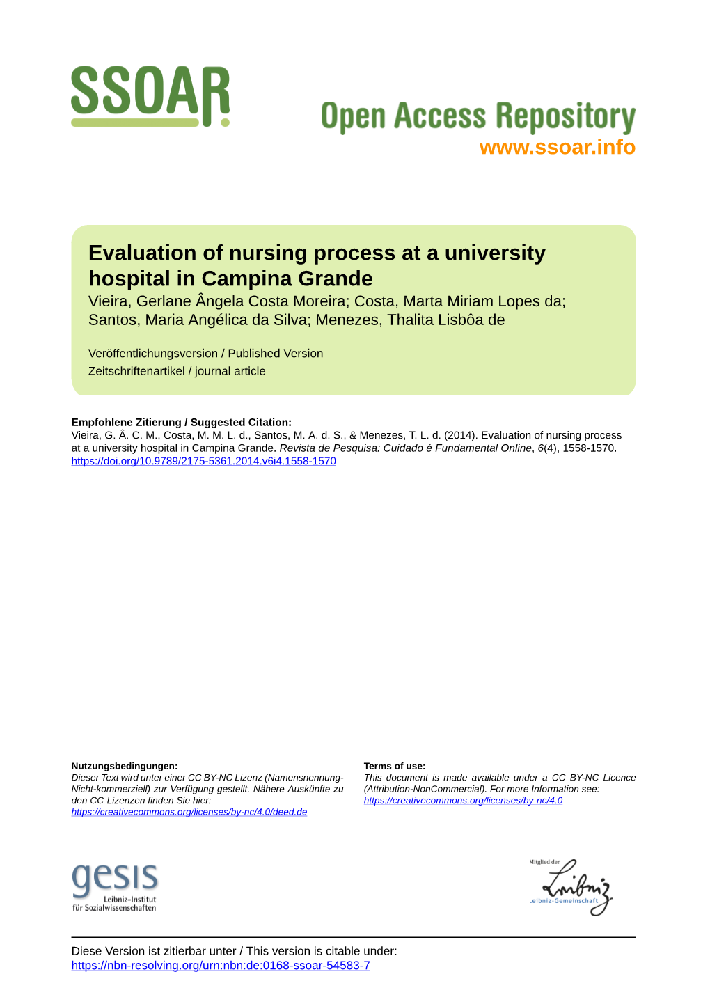 Evaluation of Nursing Process at a University Hospital in Campina