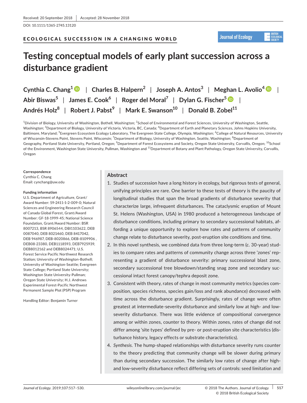 Testing Conceptual Models of Early Plant Succession Across a Disturbance Gradient