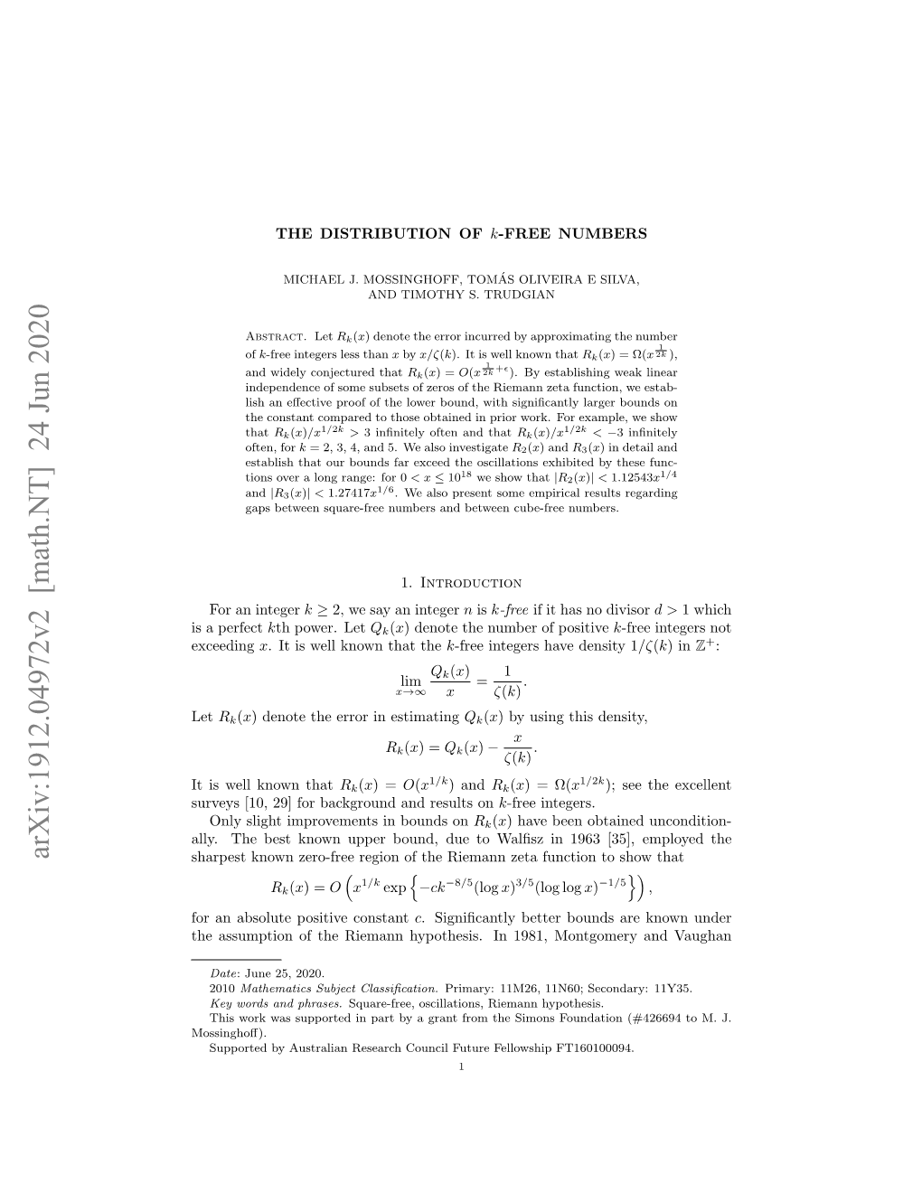 The Distribution of $ K $-Free Numbers