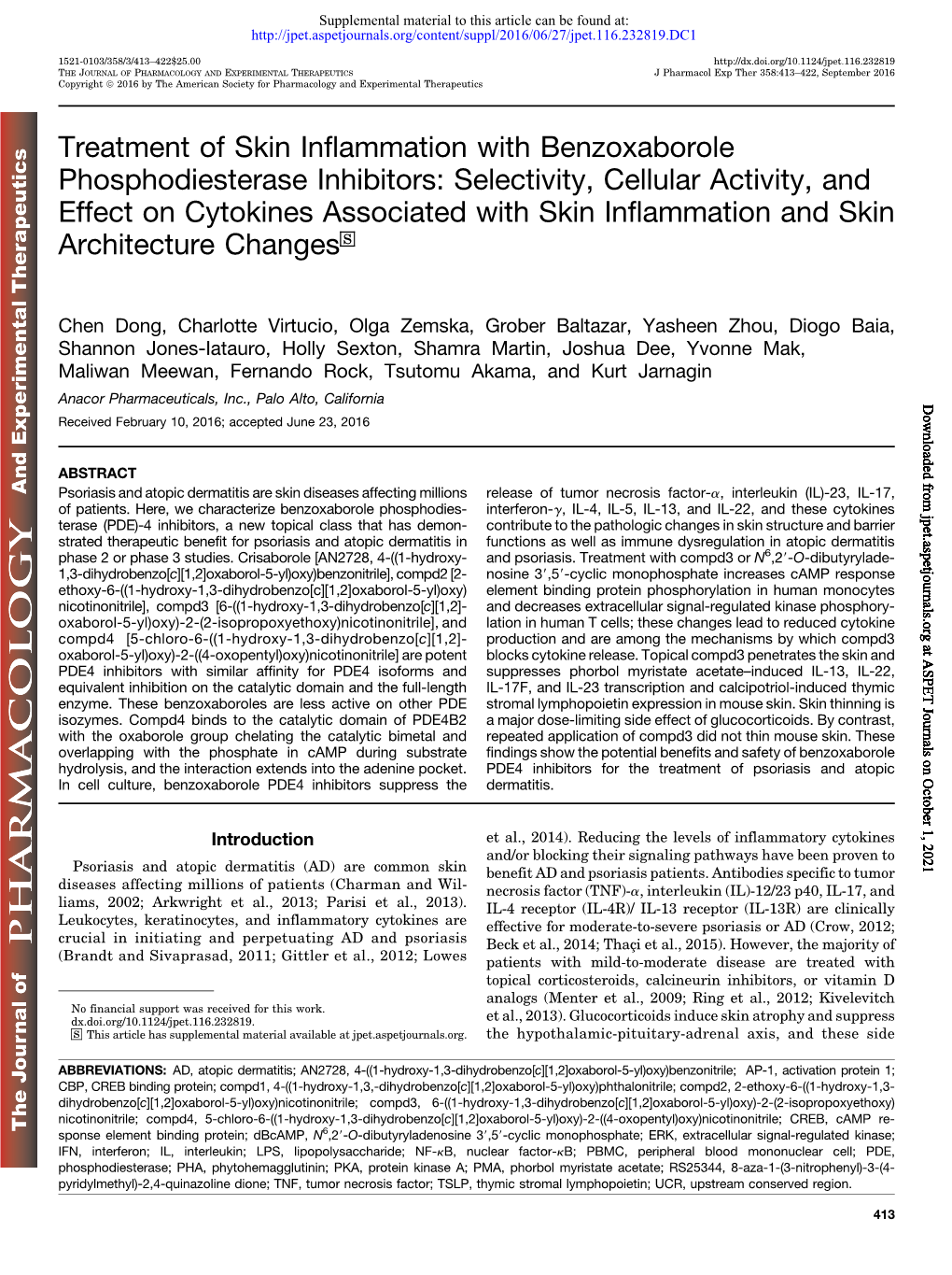 Treatment of Skin Inflammation with Benzoxaborole Phosphodiesterase