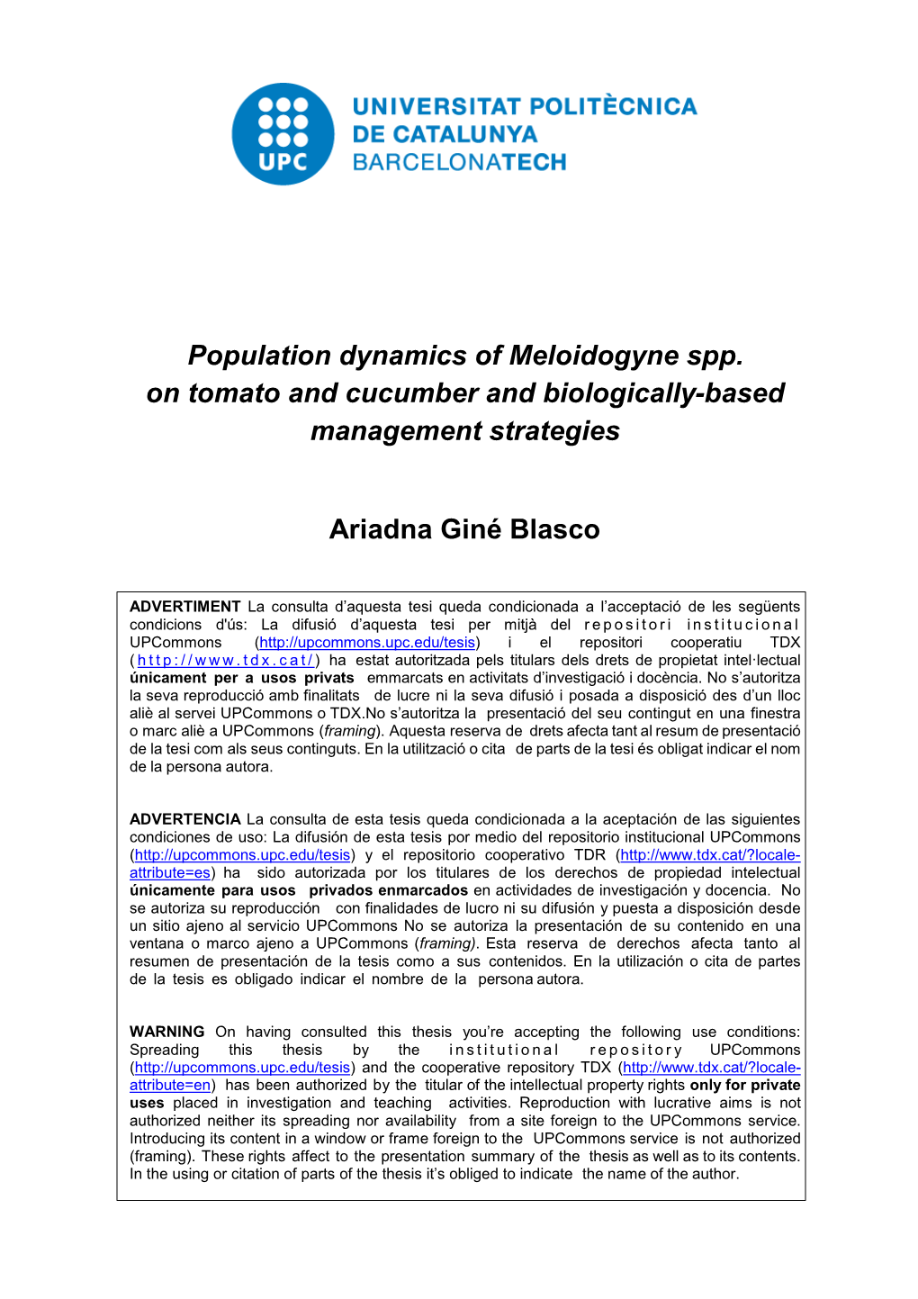 Population Dynamics of Meloidogyne Spp. on Tomato and Cucumber and Biologically-Based Management Strategies