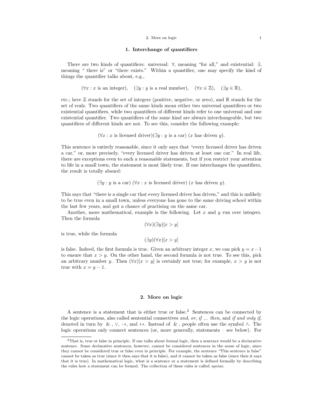 1. Interchange of Quantifiers There Are Two Kinds of Quantifiers