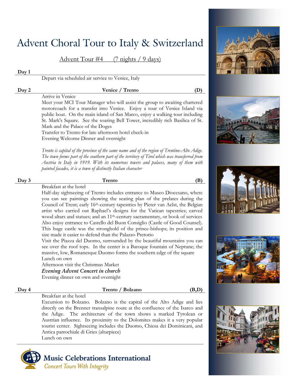 Advent Choral Tour to Italy & Switzerland