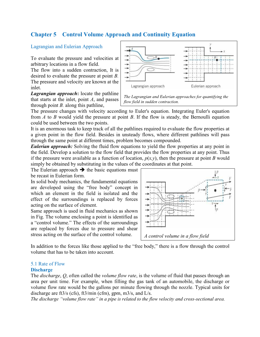 Chapter 5 Control Volume Approach and Continuity Equation