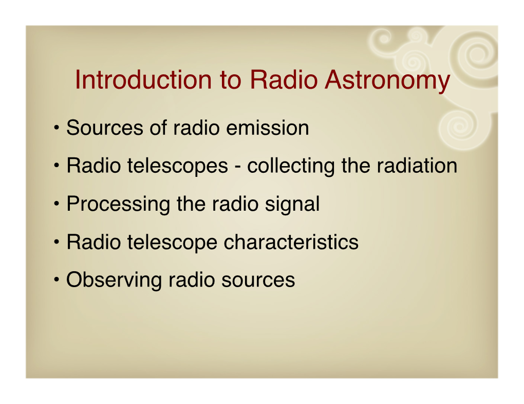 Introduction to Radio Astronomy