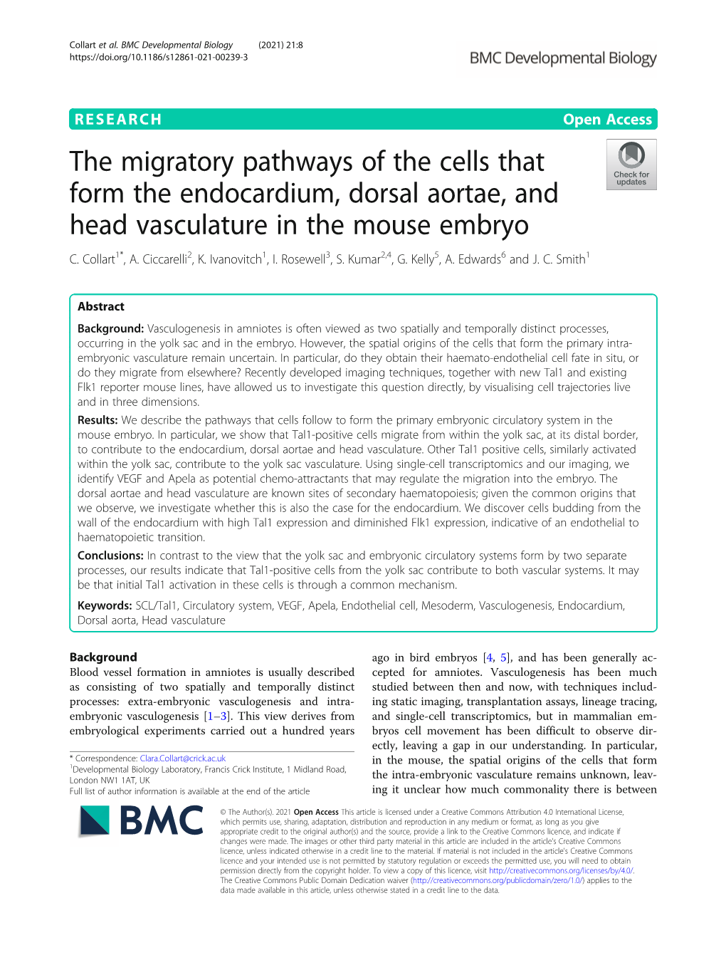 The Migratory Pathways of the Cells That Form the Endocardium, Dorsal Aortae, and Head Vasculature in the Mouse Embryo C