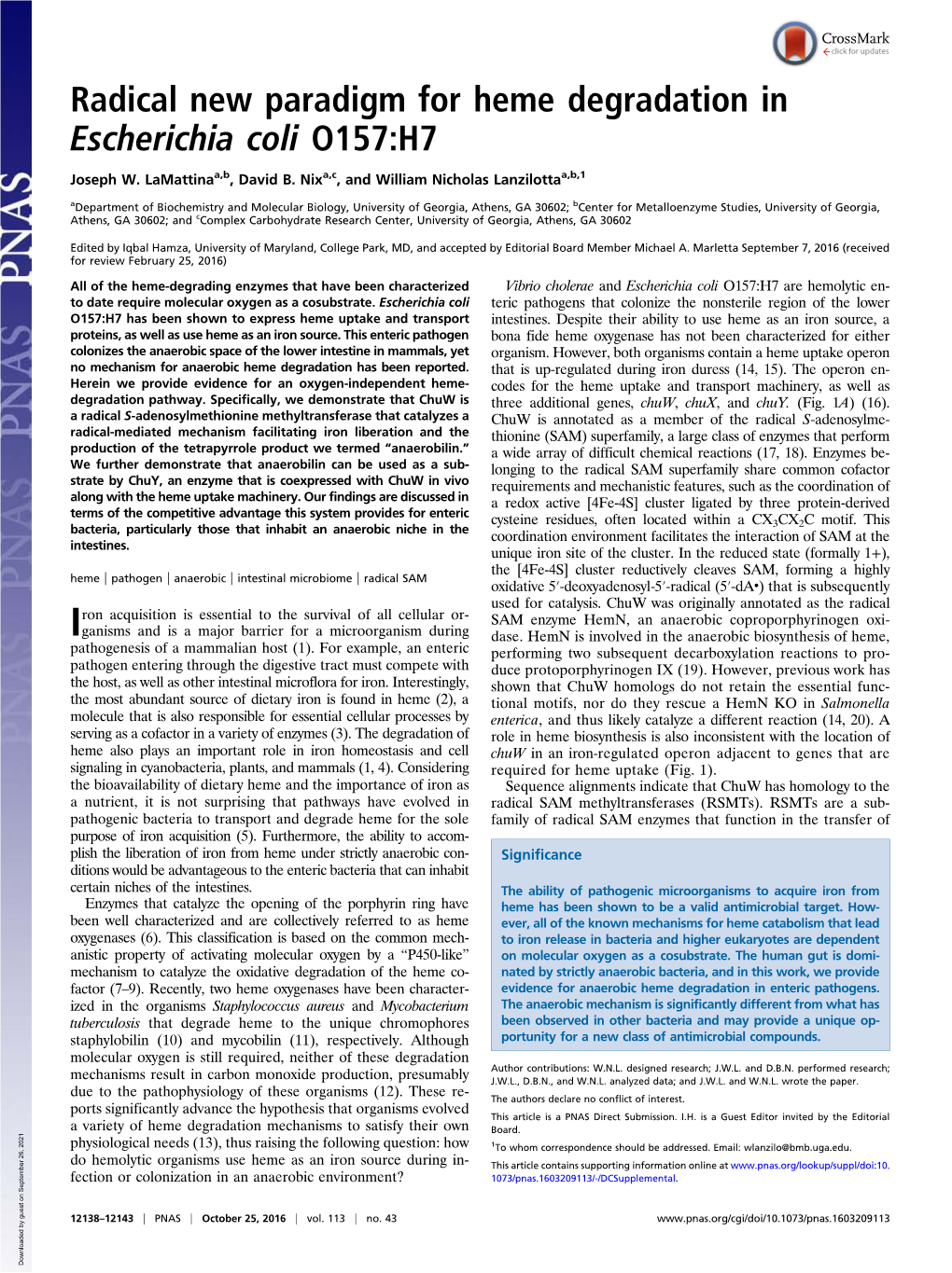 Radical New Paradigm for Heme Degradation in Escherichia Coli O157:H7