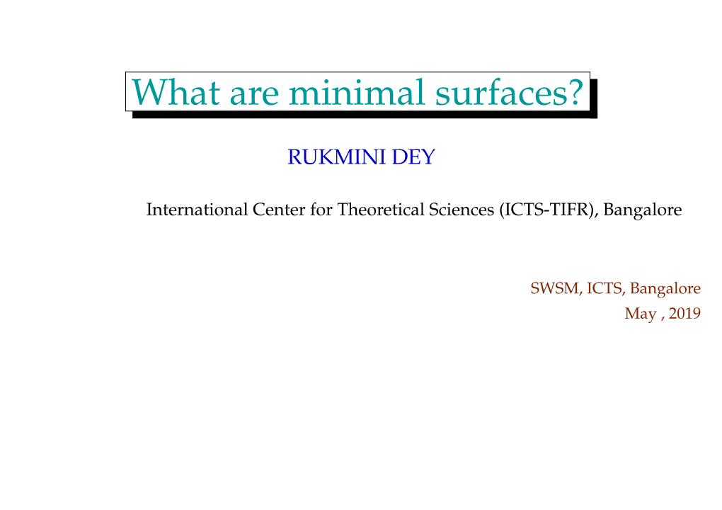 What Are Minimal Surfaces?