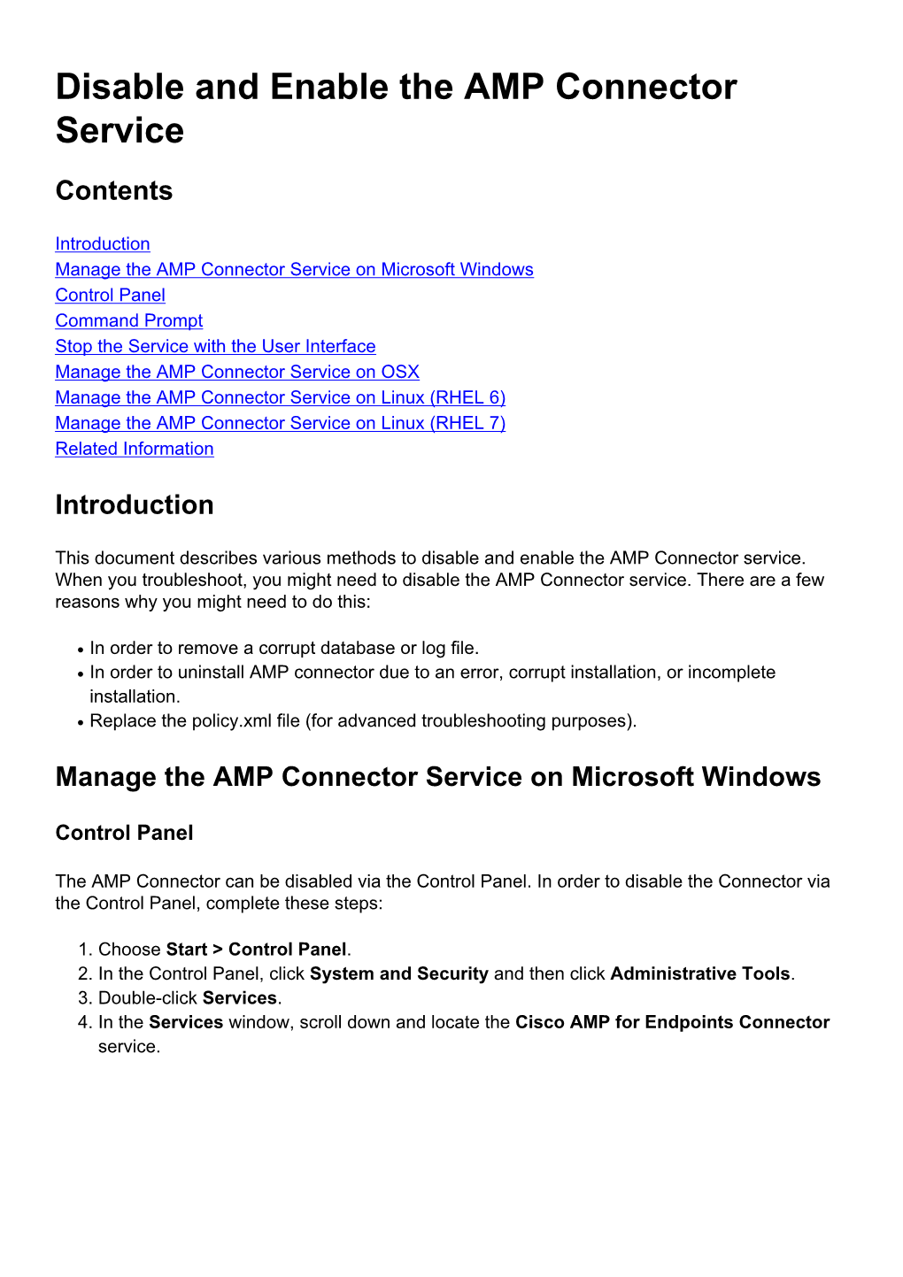 Disable and Enable the AMP Connector Service