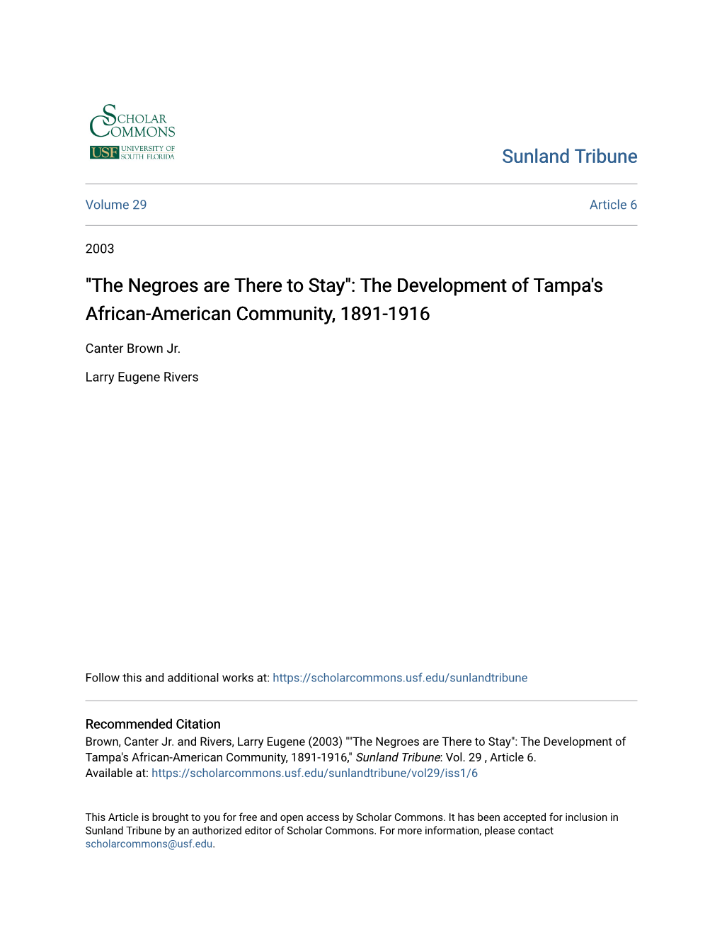 The Development of Tampa's African-American Community, 1891-1916