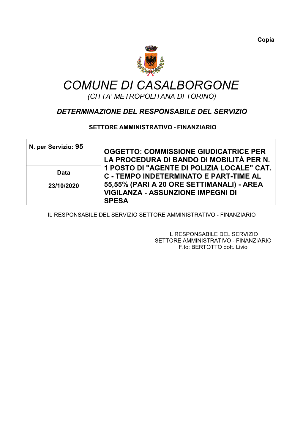 Nomina Commissione Giudicatrice Mobilita' Pm