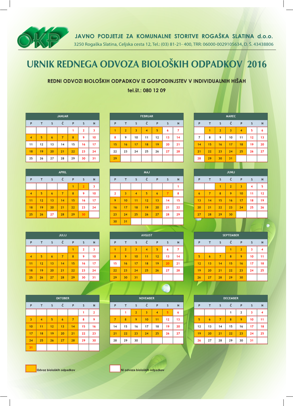 Urnik Rednega Odvoza Bioloških Odpadkov 2016