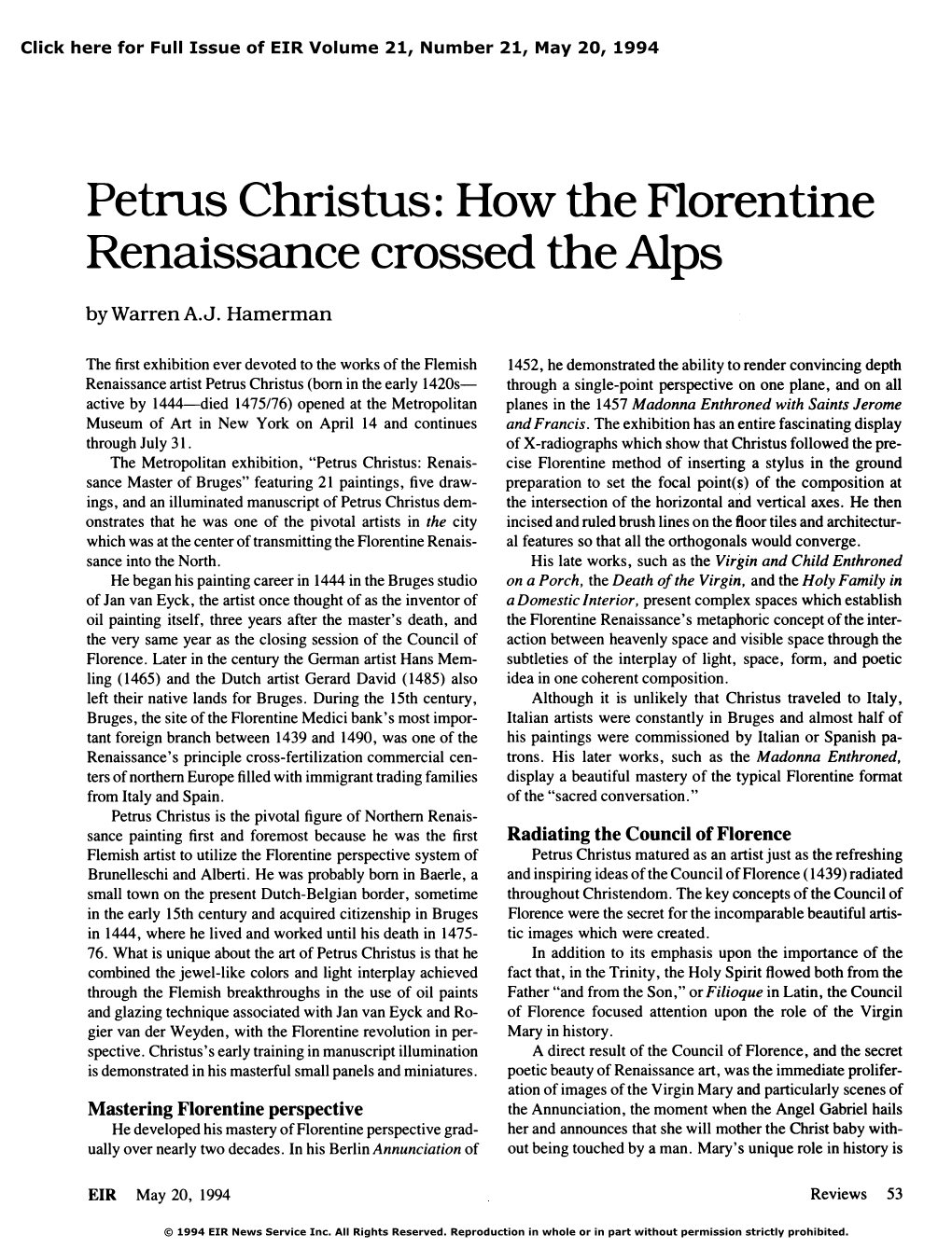Petrus Christus: How the Florentine Renaissance Crossed Thealps