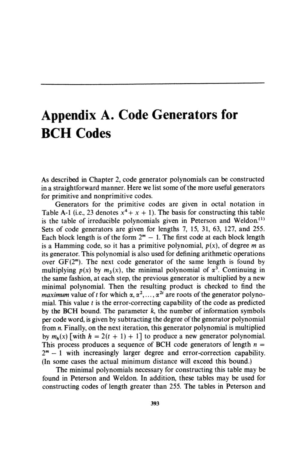 Appendix A. Code Generators for BCH Codes