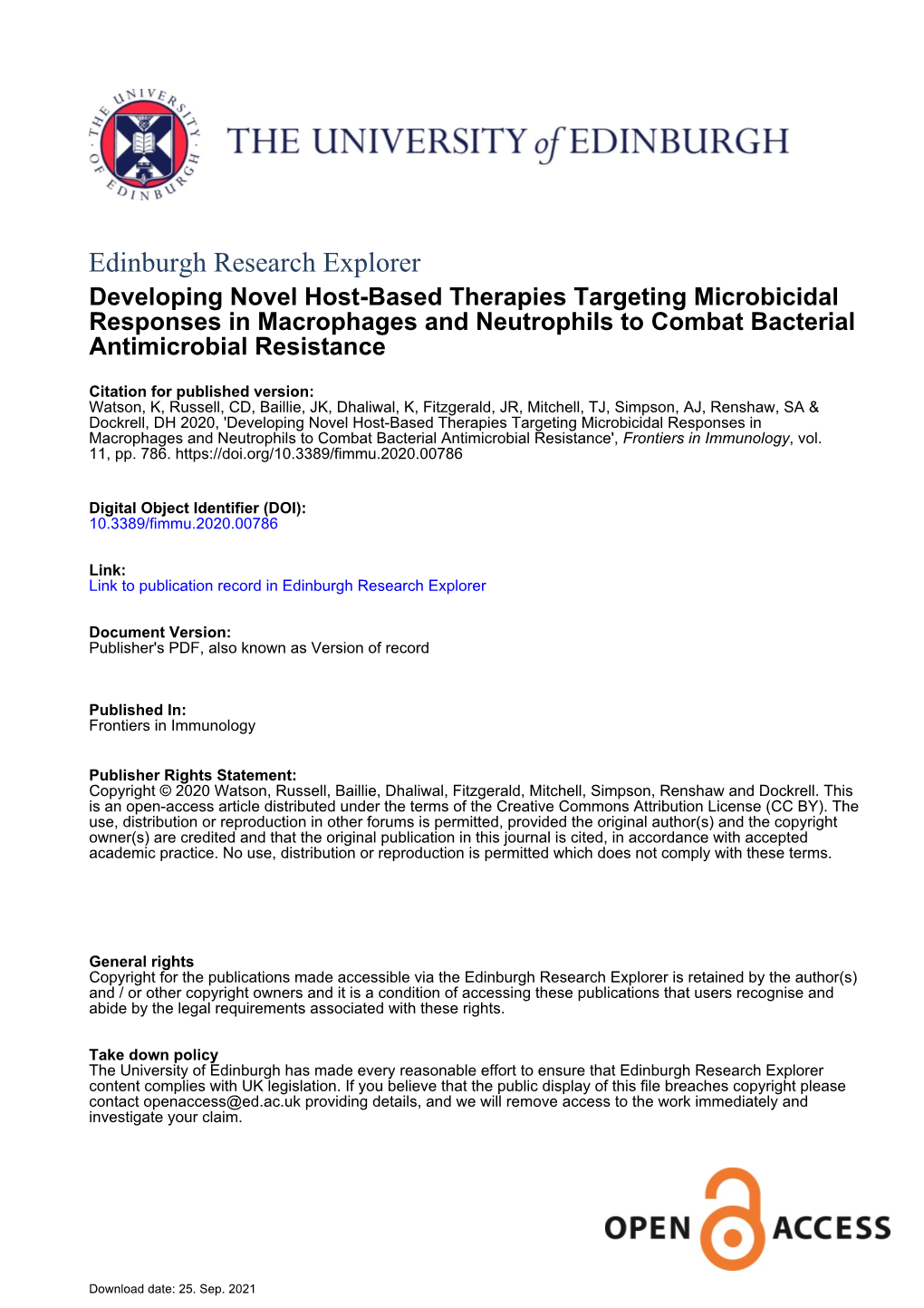 Developing Novel Host-Based Therapies Targeting Microbicidal Responses in Macrophages and Neutrophils to Combat Bacterial