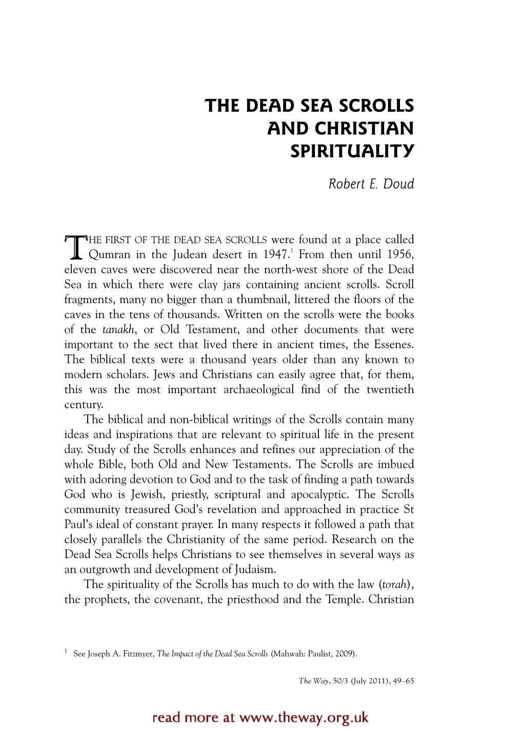The Dead Sea Scrolls and Christian Spirituality