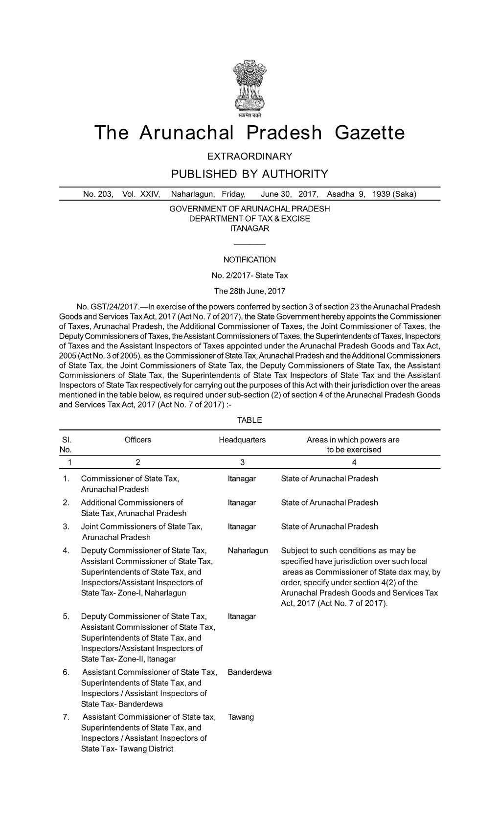 The Arunachal Pradesh Gazette EXTRAORDINARY PUBLISHED by AUTHORITY