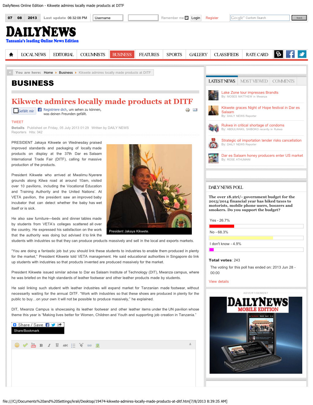 Kikwete Admires Locally Made Products at DITF