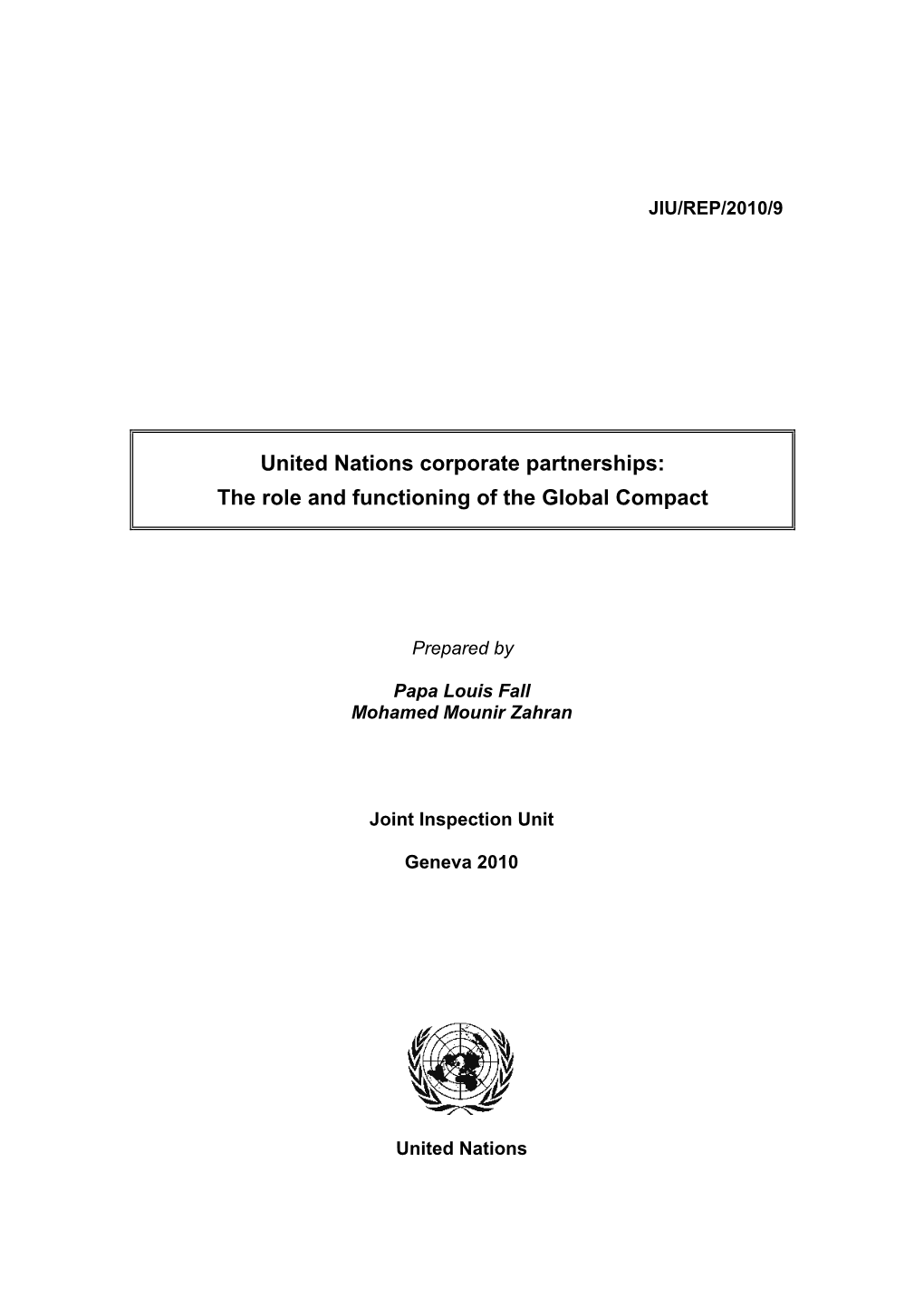 United Nations Corporate Partnerships: the Role and Functioning of the Global Compact