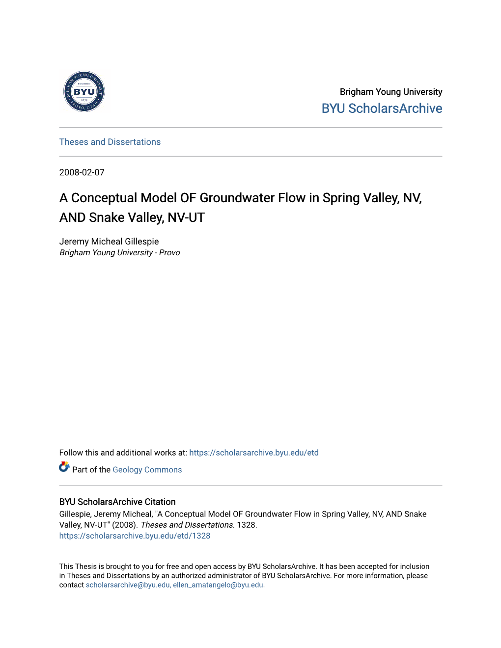A Conceptual Model of Groundwater Flow in Spring Valley, NV, and Snake Valley, NV-UT