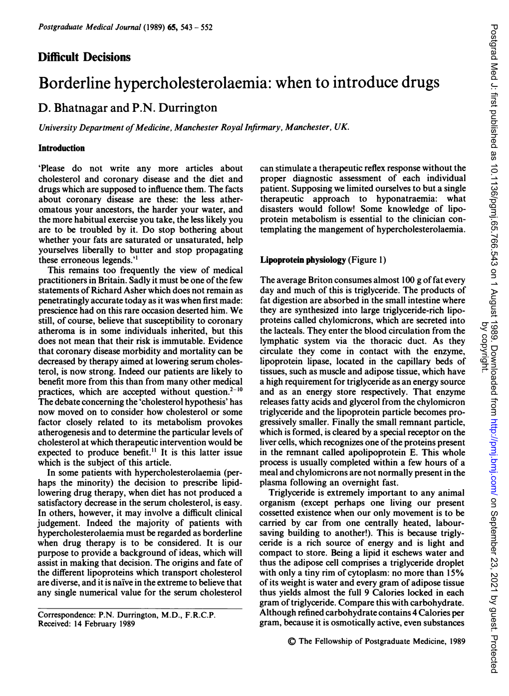 Borderline Hypercholesterolaemia: When to Introduce Drugs D